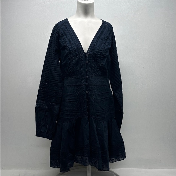 Veronica Beard Addilyn Dress Long Sleeve Button Down Cotton Navy Blue Size 12 - Picture 2 of 12